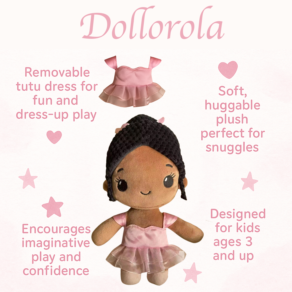 Dollorola African American Dolls for Girls – 12” Ballerina Plush Doll, Black Baby Dolls, Birthday Gift for Girls and Dance Recital Gift.