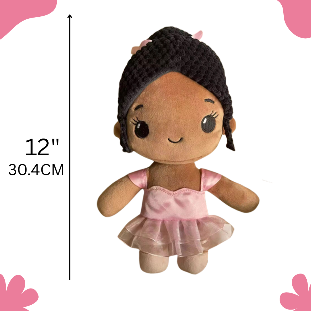 Dollorola African American Dolls for Girls – 12” Ballerina Plush Doll, Black Baby Dolls, Birthday Gift for Girls and Dance Recital Gift.