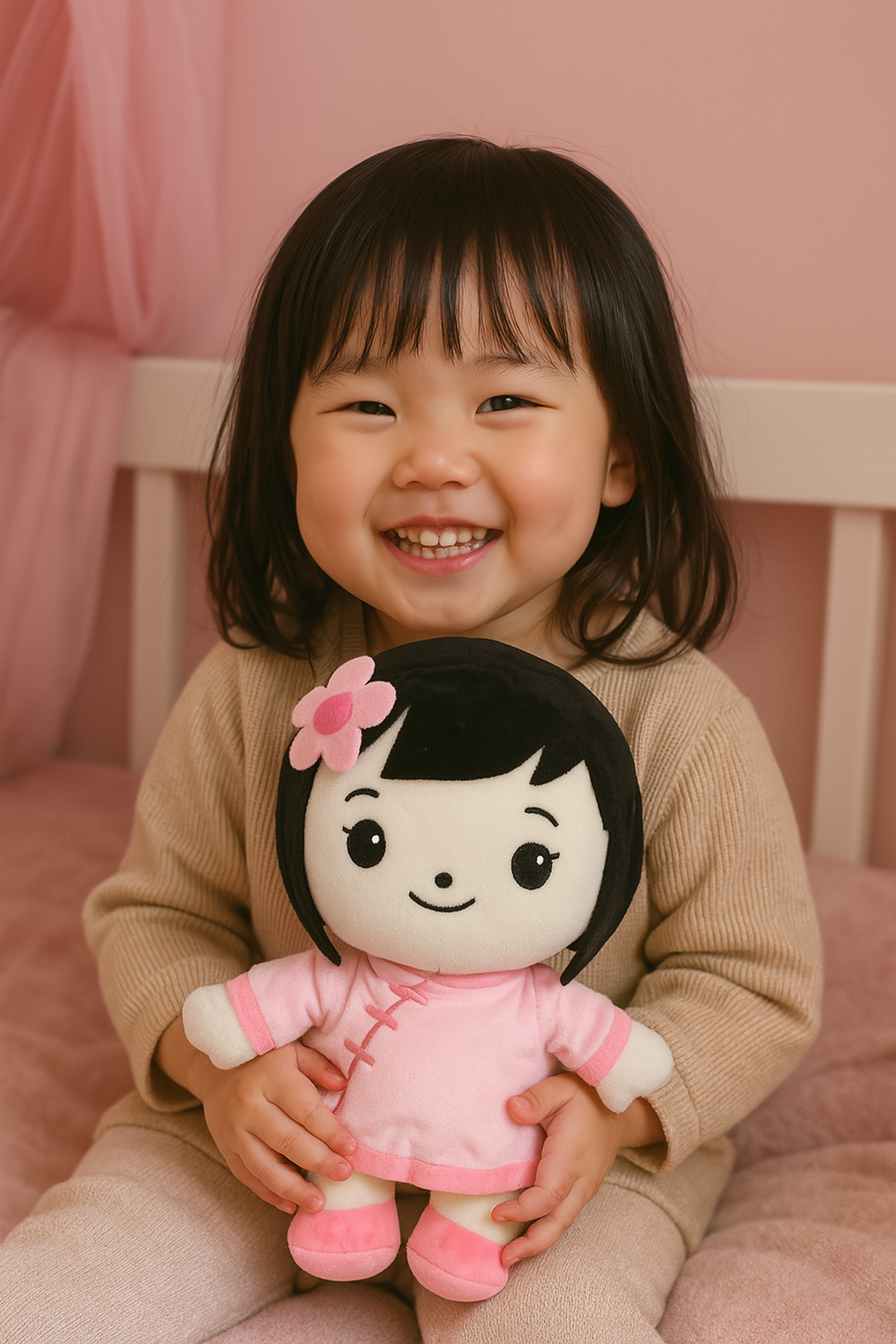 Dollorola Asian Baby Doll – 12” Asian Plush Doll  for Girls, Soft Cuddly Birthday Gift for Girls Ages 3+