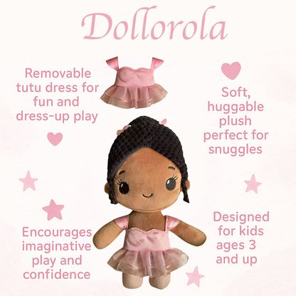 Dollorola African American Dolls for Girls – 12” Ballerina Plush Doll, Black Baby Dolls, Birthday Gift for Girls and Dance Recital Gift.
