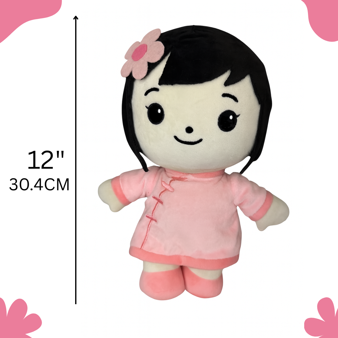 Dollorola Asian Baby Doll – 12” Asian Plush Doll  for Girls, Soft Cuddly Birthday Gift for Girls Ages 3+